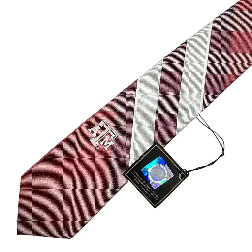 Eagles Wings Texas A&M Aggies Necktie Mens Maroon Plaid Striped Tie NWT